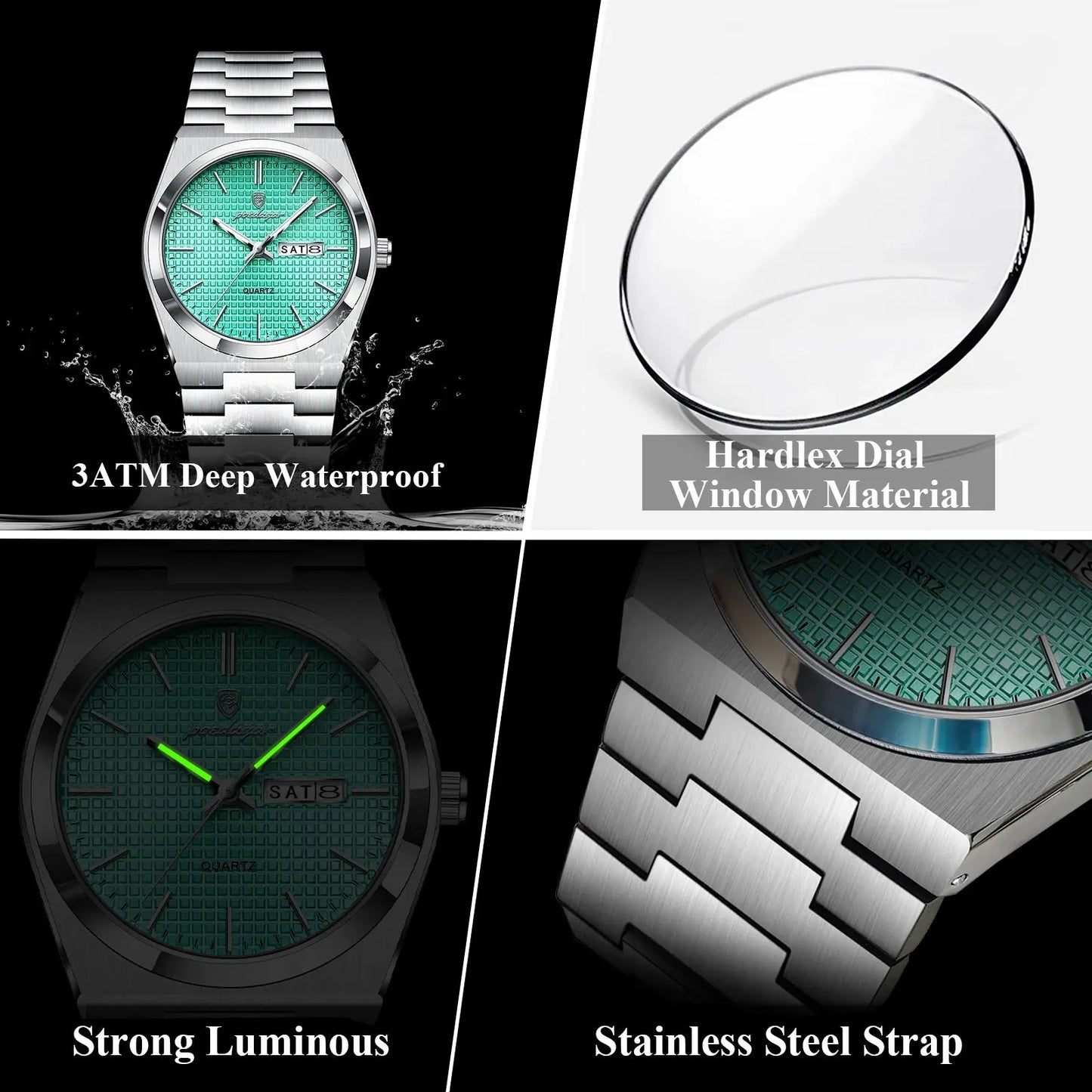 POEDAGAR Top Exquisite Male Watch Stainless Steel Waterproof Luminous Fashion Quartz Men's Watches Date Week Wristwatch For Men NovaCart