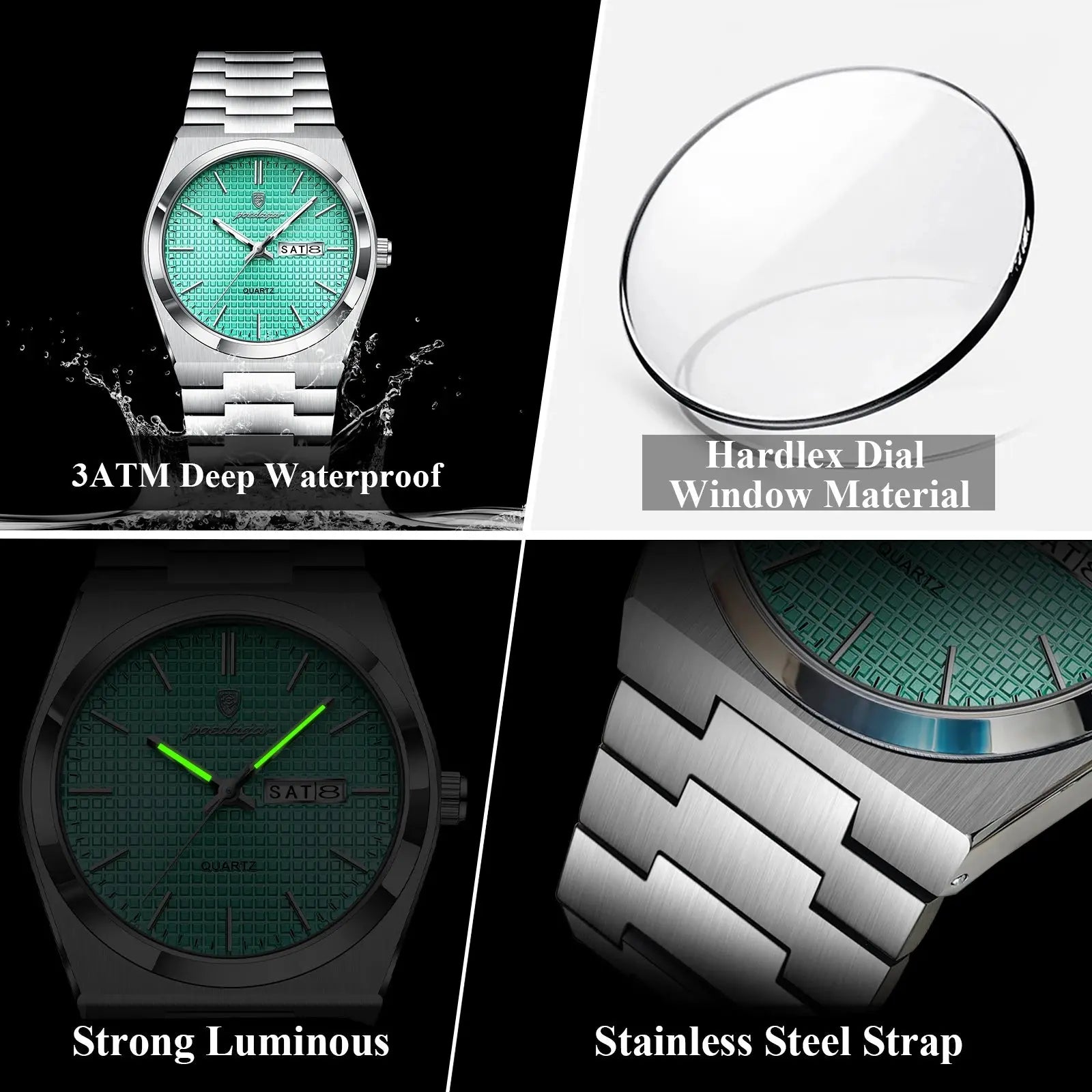 POEDAGAR Top Exquisite Male Watch Stainless Steel Waterproof Luminous Fashion Quartz Men's Watches Date Week Wristwatch For Men NovaCart