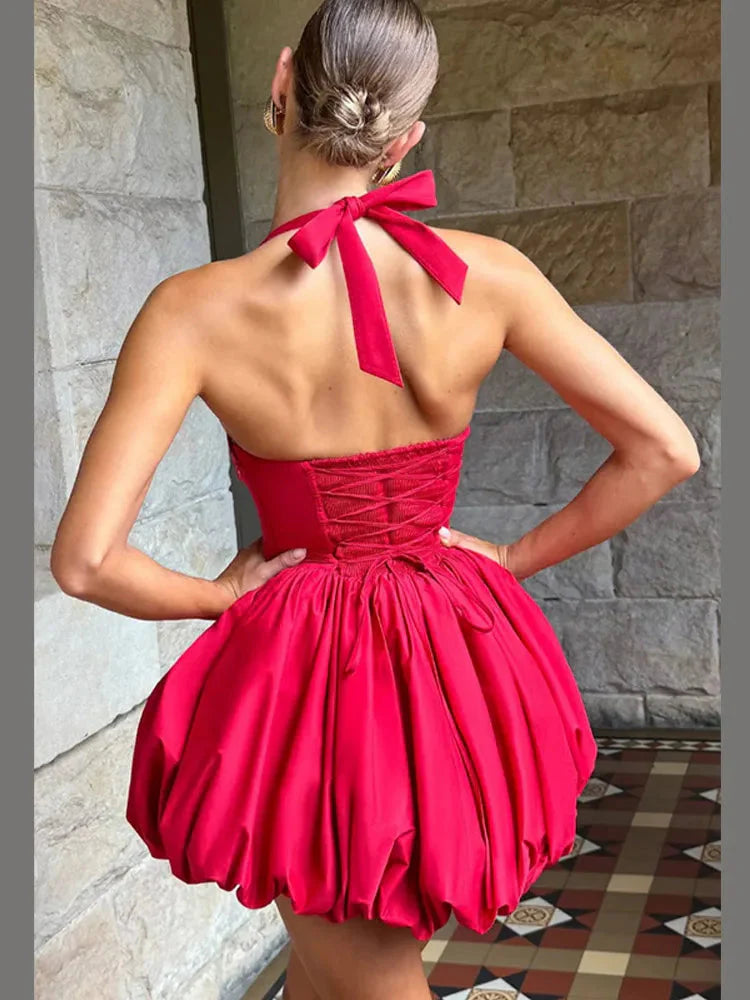 Women’s Pink Corset Puffball-Hem Mini Dress FitiqueFit
