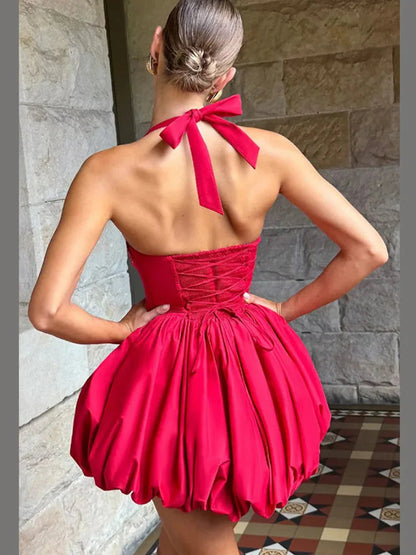 Women’s Pink Corset Puffball-Hem Mini Dress FitiqueFit