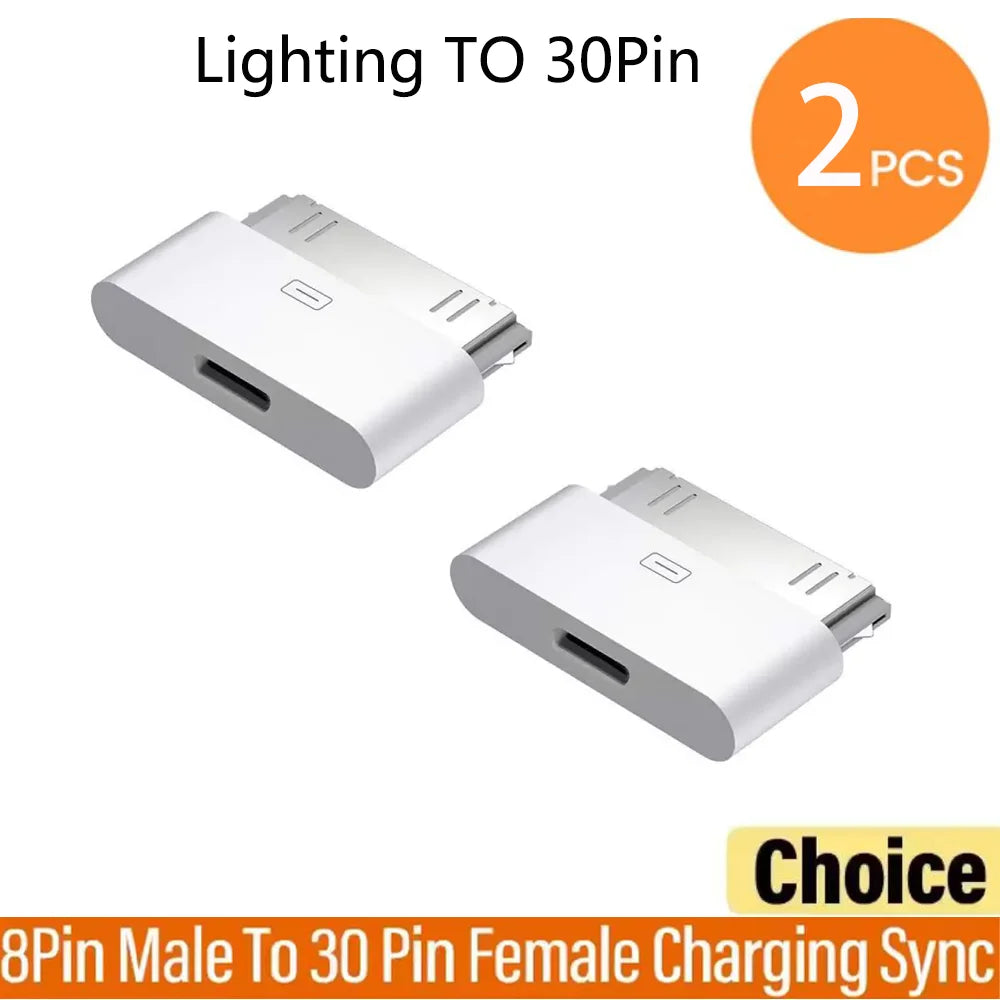 2pc Lighting To 30Pin Adapter 8Pin Male To 30 Pin Female Charging Sync ConverterFor IPhone 4 4S IPad 2 3 IPod Touch ChargerCable Pi-Mart