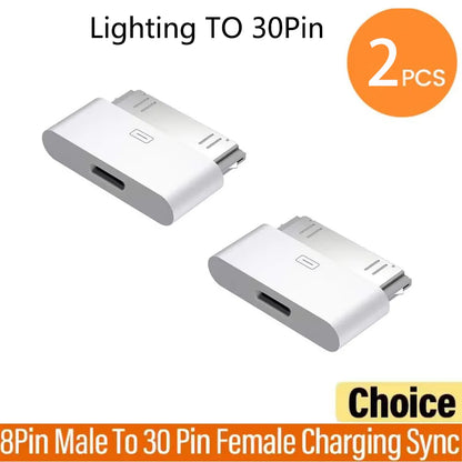 2pc Lighting To 30Pin Adapter 8Pin Male To 30 Pin Female Charging Sync ConverterFor IPhone 4 4S IPad 2 3 IPod Touch ChargerCable Pi-Mart