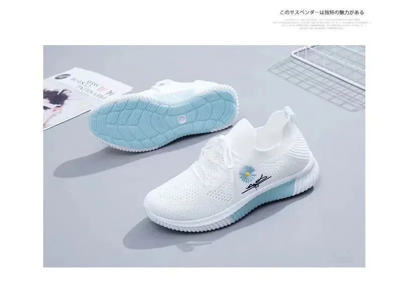 Summer Small White Shoes for Women's Casual Flying Knitted Shoes Comfortable Soft Sole Breathable Running Students' Shoes NovaCart
