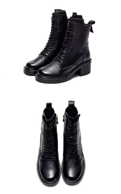 Birkuir Winter Plush Warm Boots Genuine Leather Women Snow Boots 6cm Thick Heel Shoes Handmade Side Zip Leisure Platform Boots NovaCart