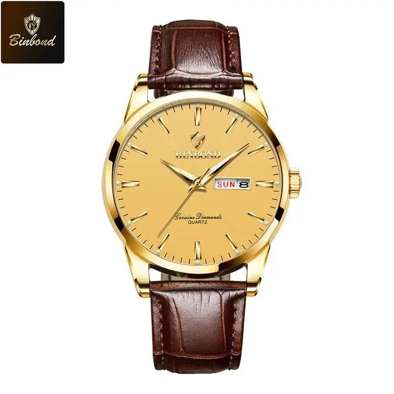 BINBOND Top Luxury Brand Fashion Watch For Men Waterproof Clock Man Date Quartz Wrist Watches Leather Strap Business Man Watch NovaCart