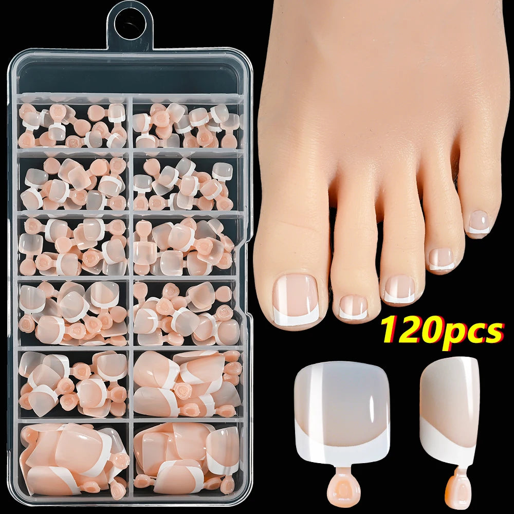 120Pcs 9-Colors French Fake Toenails Summer Short Sqaure Press On Toe Nails Tips Glossy Nude/Pink/Brown Full Cover False Toenail NovaCart