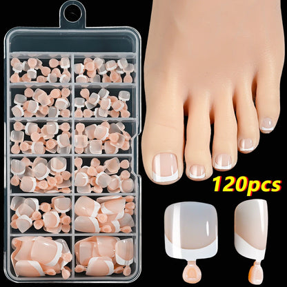 120Pcs 9-Colors French Fake Toenails Summer Short Sqaure Press On Toe Nails Tips Glossy Nude/Pink/Brown Full Cover False Toenail NovaCart