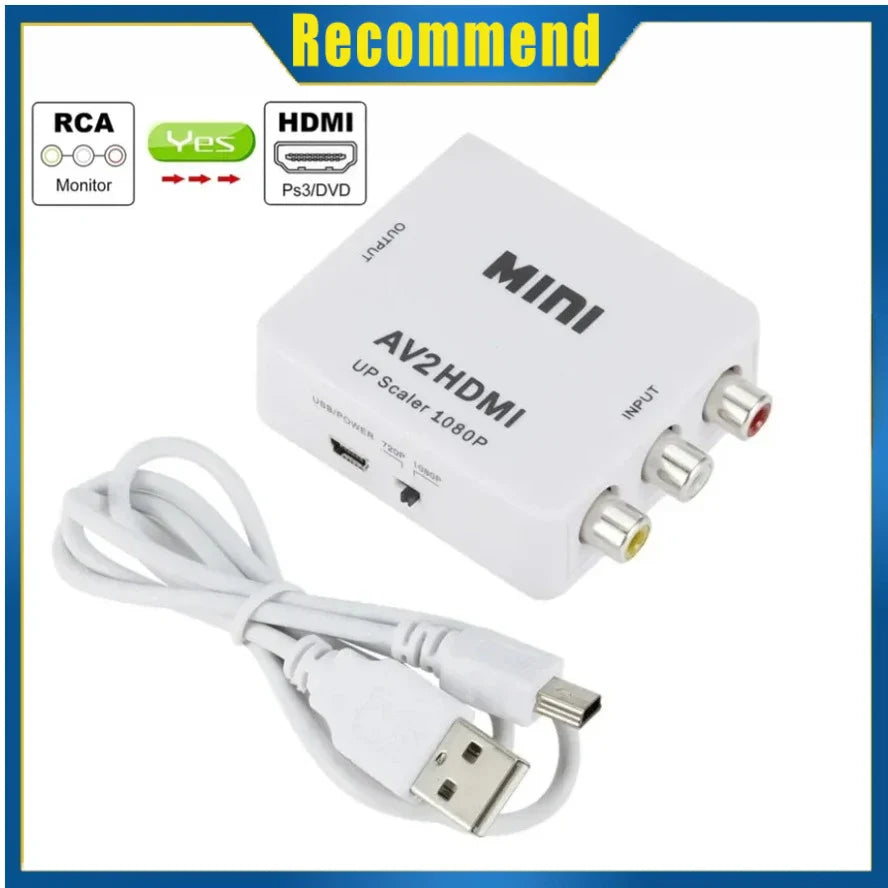 RCA To HDMI Converter with USB Cable 1080P AV To HDMI Adapter AV2HDMI AV/CVSB To HDMI-compatible AV To HDMI Switch HD-MI Adapter Pi-Mart
