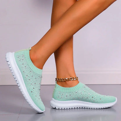2024 New Crystal Breathable Mesh Sneaker Shoes for Women Comfortable Soft Bottom Flats Plus Size 43 Non Slip Casual Shoes Woman NovaCart