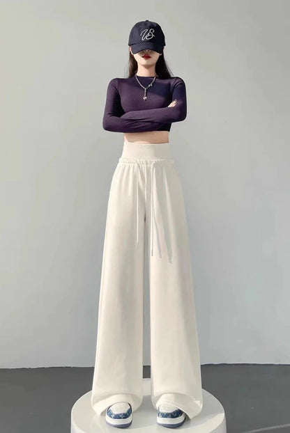 Gray High-Waist Loose Wide-Leg Straight Pants Women FitiqueFit