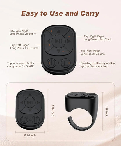 Tiktok Scrolling Ring Tiktok Remote Control Is Suitable for Iphone, iPad Bluetooth Page Turning Ring Roller, Both Camera Shutter, Short Video and Music Remote Control Function, Compatible with Ios and Android Phones Pi-Mart