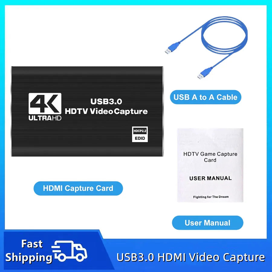 4K USB 3.0 Video Capture Card, HDMI-compatible HDTV Recorder Grabber for Game Recording, PC, Game Audio & Mic Pi-Mart