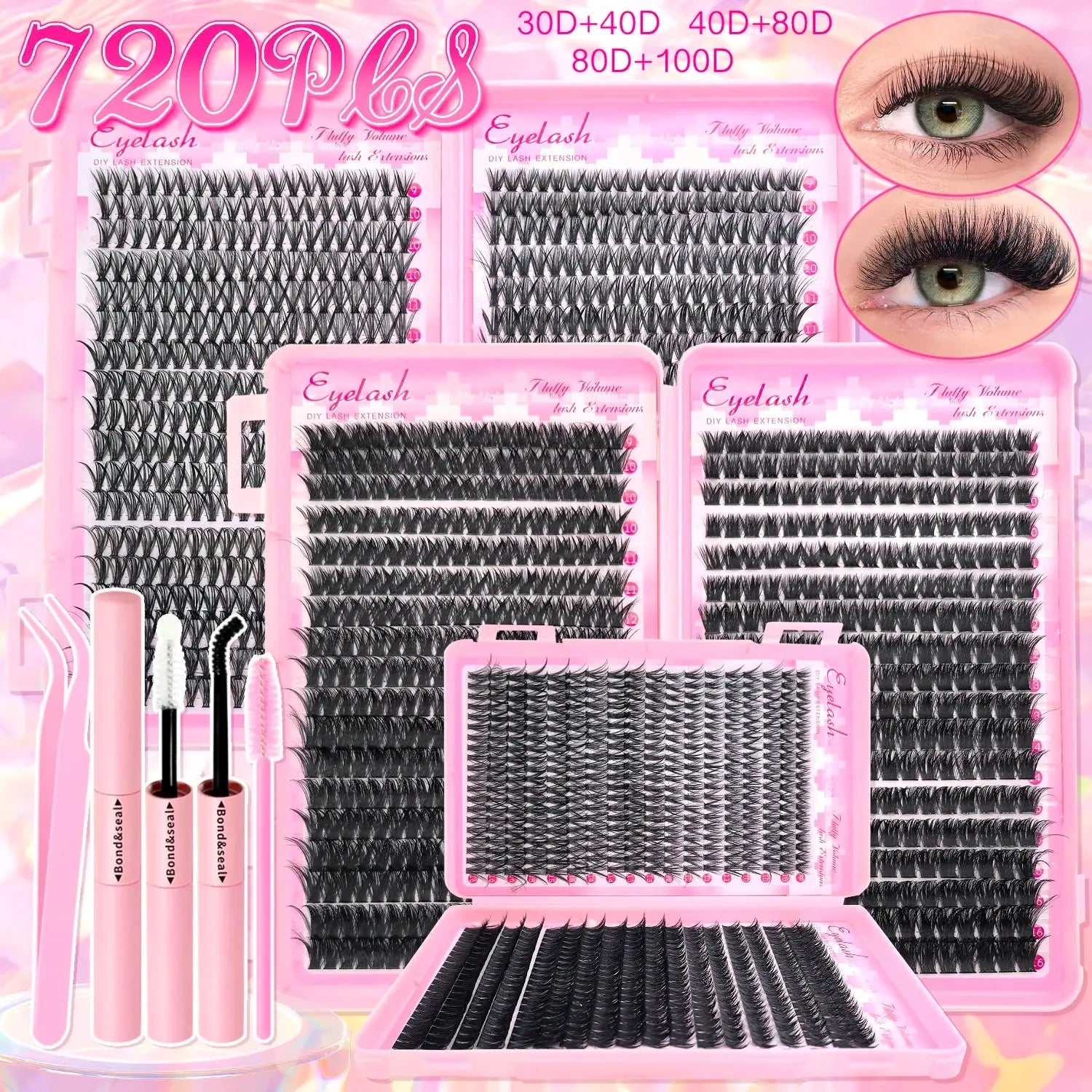 DIY Lash Extension Kit Clusters Individual Eyelashes Kit 9-16mm with Bond and Seal Wispy Natural Mange Lashes NovaCart