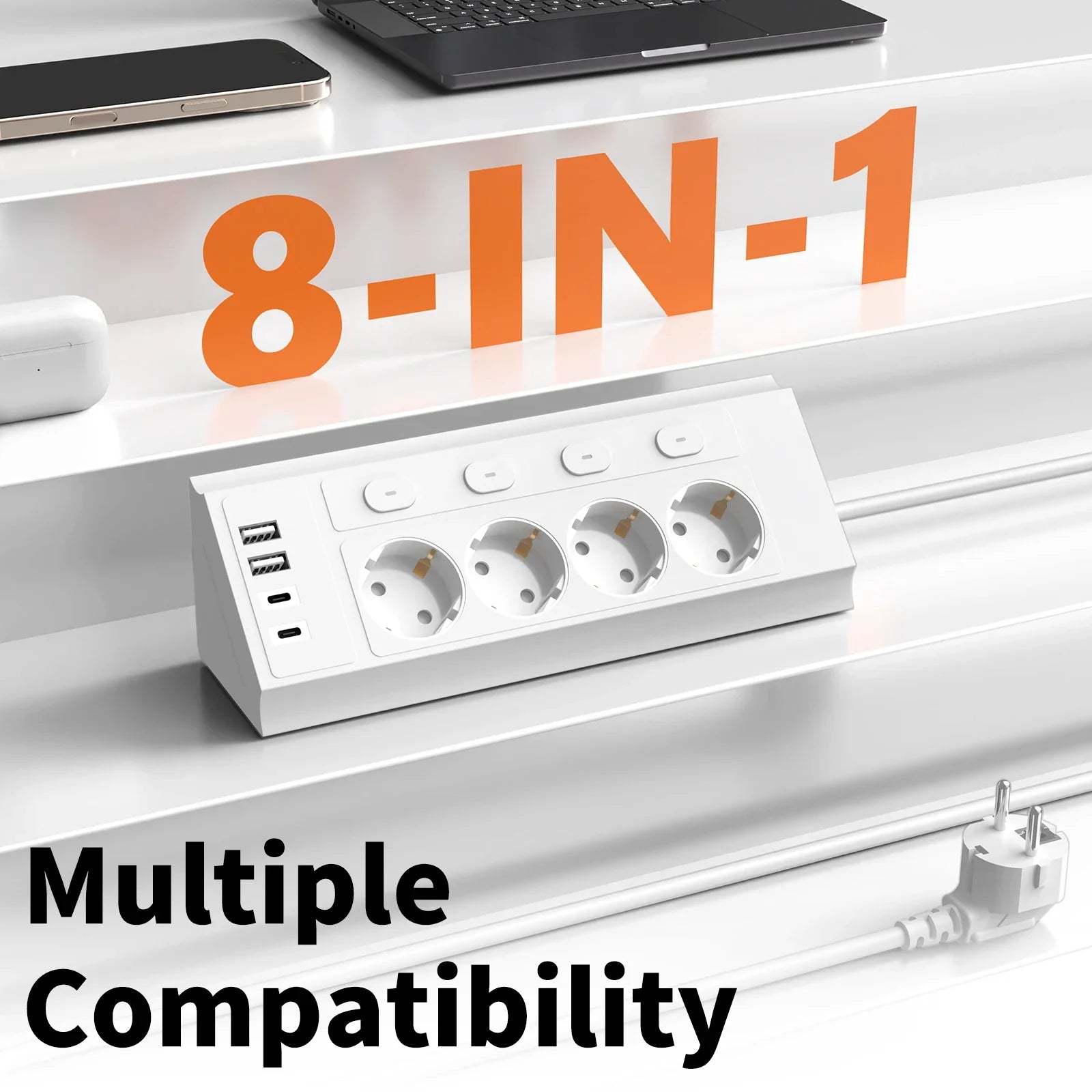EU desktop corner power strip, a power strip with multiple switches independently controlling the outlets, extension cord power Pi-Mart
