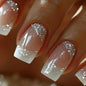 24Pcs Short Square Coffin False Nails Square Fake Nails with Glue French Glitter Wearable Acrylic Nails Set Press on Nail Tips NovaCart
