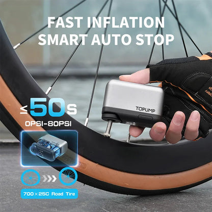 TOPUMP TB2 PRO Electric Mini Portable Pump for Bike Cordless Tire Inflator 120PSI Max 450mAh Battery with Display Fast Charging Pi-Mart