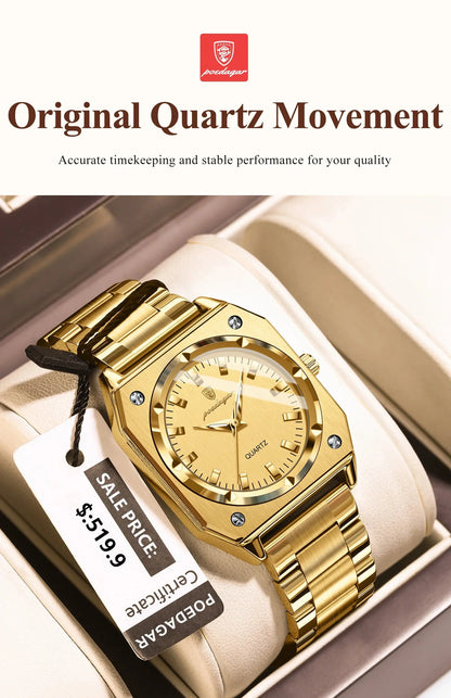 POEDAGAR Luxury Elegant Square Ladies Watch Waterproof Luminous Watch for Woman Stainless Steel Quartz Women's Watches Reloj+box NovaCart