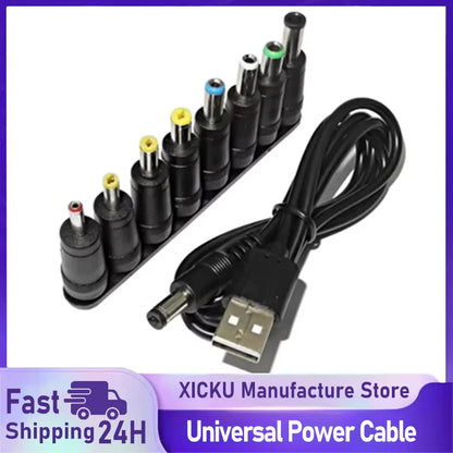 Universal Power Cable USB to DC 5.5 * 2.1mm Jack 5V Charging Cord with 8 Selectable Connector Tips for CCTV Cameras TV Box Pi-Mart