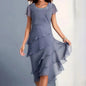 Plus Size Short Sleeve Round Neck Chiffon Paneled Dresses