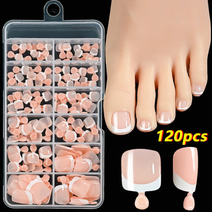 120Pcs 9-Colors French Fake Toenails Summer Short Sqaure Press On Toe Nails Tips Glossy Nude/Pink/Brown Full Cover False Toenail NovaCart