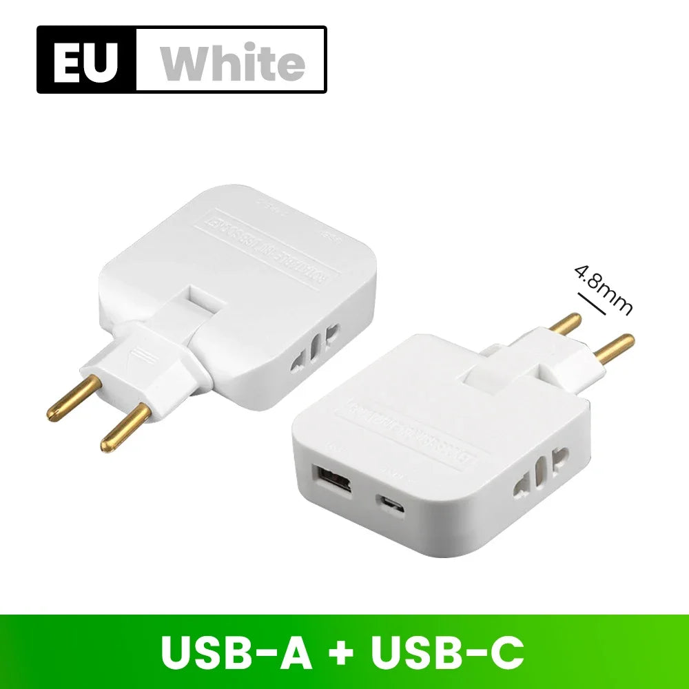 180° Rotatable Travel EU Extension Socket 3-in-1 Universal Power Converter European Standard Wireless Outlet Adapter 250V 2500W Pi-Mart