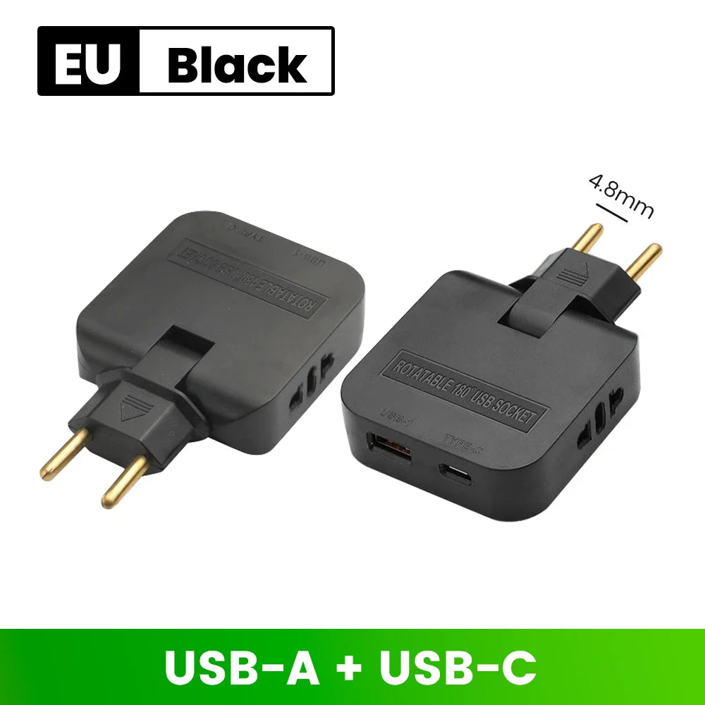 180° Rotatable Travel EU Extension Socket 3-in-1 Universal Power Converter European Standard Wireless Outlet Adapter 250V 2500W Pi-Mart