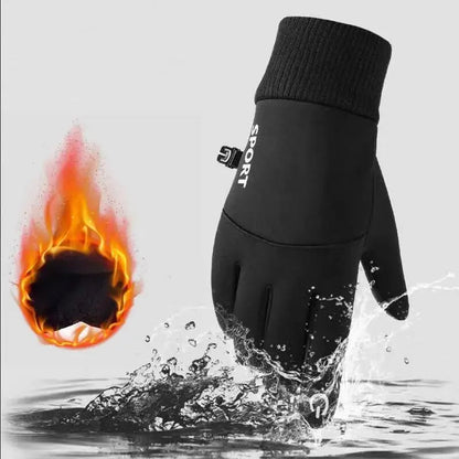 Black Winter Warm Full Fingers Waterproof Cycling Outdoor Sports Running Motorcycle Ski Touch Screen Fleece Gloves Snow Gloves Pi-Mart