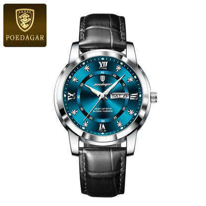 POEDAGAR Luxury Business Male Wristwatch Waterproof Luminous Leather Man Watch Date Week Sport Casual Men's Quartz Watches reloj NovaCart