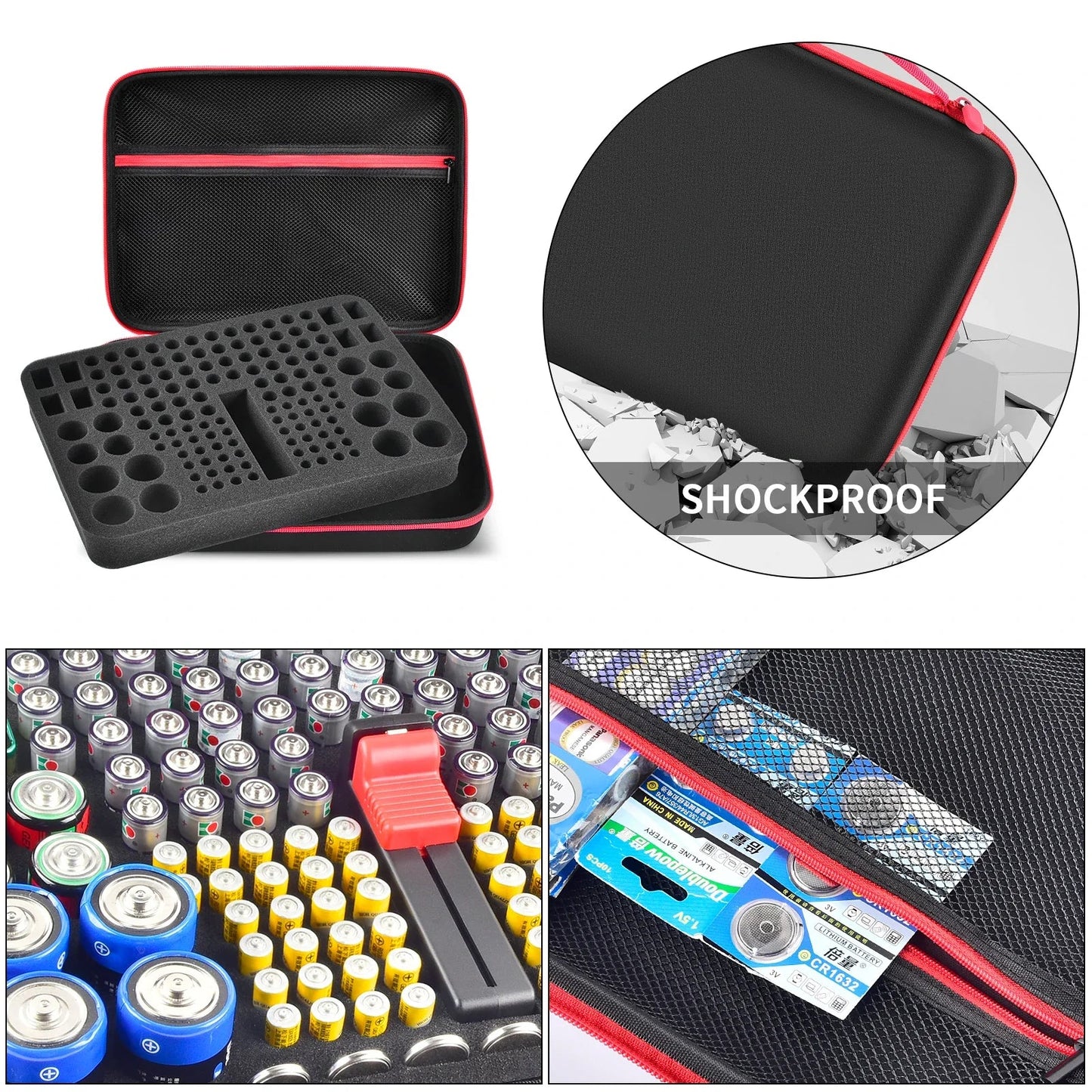 Battery Organizer Case With Tester Holds 150+ AA AAA 9V C D Lithium Button Batteries Hard Shell For Home Garage Batteries Pi-Mart