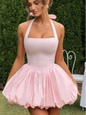 Women’s Pink Corset Puffball-Hem Mini Dress FitiqueFit