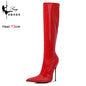Knee-High Pointy Toe Women Boots 13cm Ultra Thin Steel High Heels Metal Heel Patent Leather Wide Calf Boots for Women Plus Size NovaCart