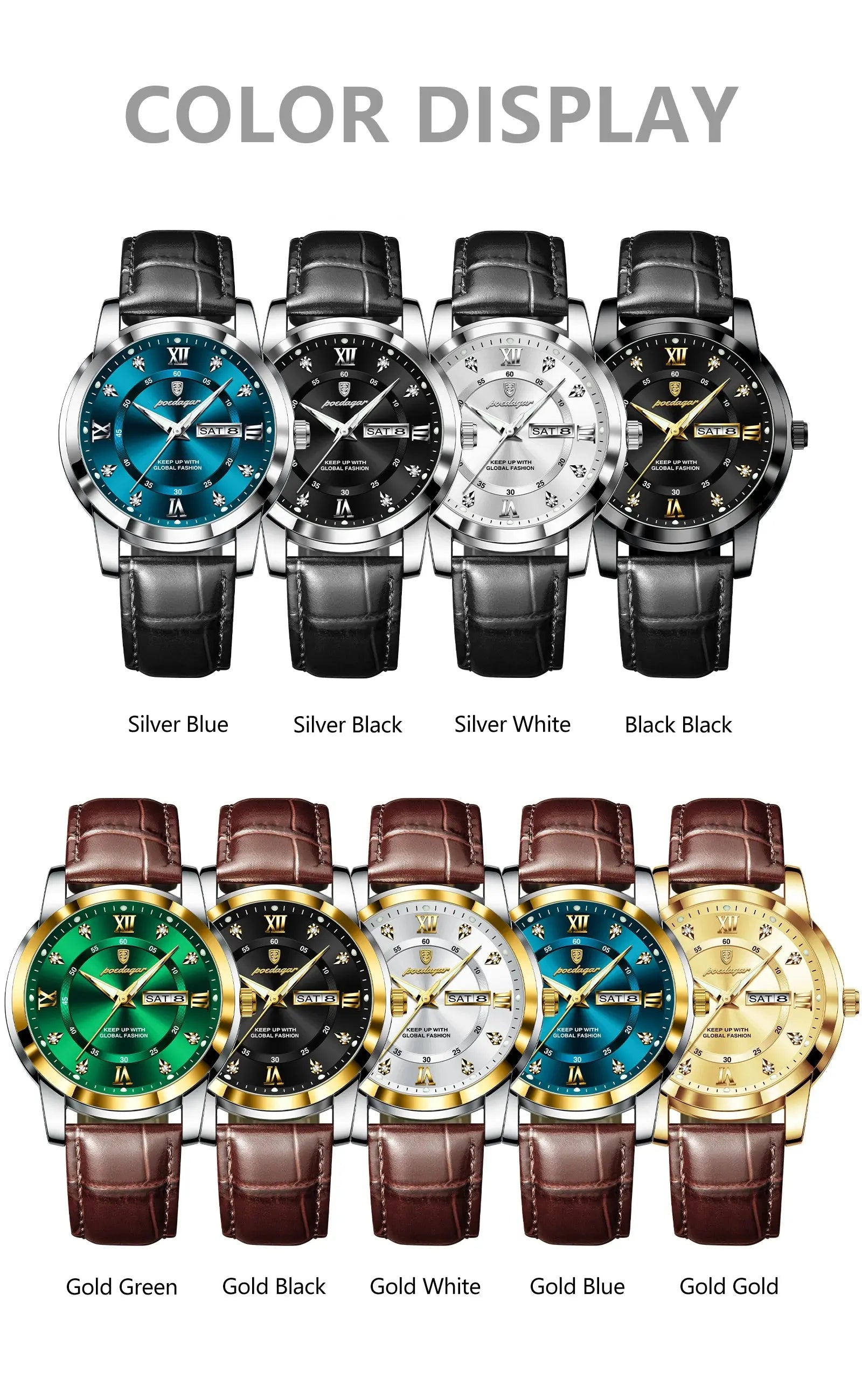 POEDAGAR Luxury Business Male Wristwatch Waterproof Luminous Leather Man Watch Date Week Sport Casual Men's Quartz Watches reloj NovaCart