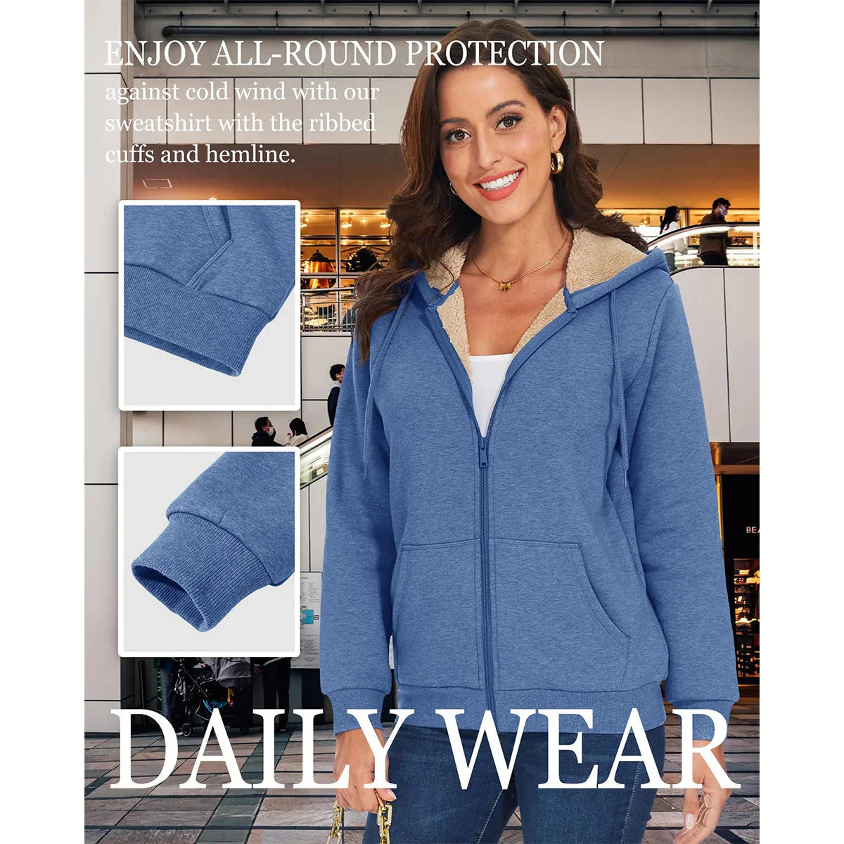 Sherpa-Lined Fleece Zip-Up Hoodie Jacket Women FitiqueFit