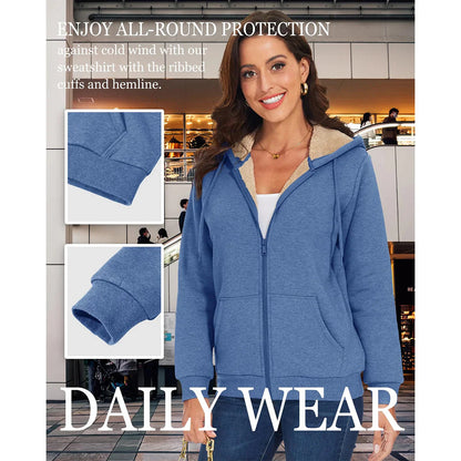 Sherpa-Lined Fleece Zip-Up Hoodie Jacket Women FitiqueFit