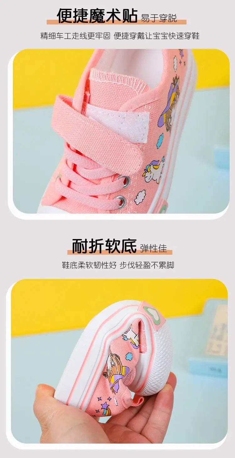 Children's  New Spring Canvas Shoes Cartoon Graffiti Children's Casual Shoes for Girls Comfort Fashion Kids Flat Tennis Sneakers NovaCart