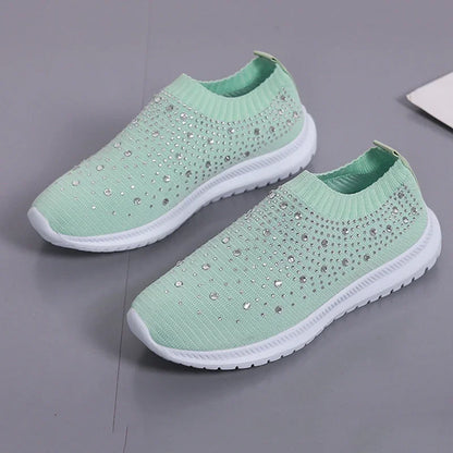 2024 New Crystal Breathable Mesh Sneaker Shoes for Women Comfortable Soft Bottom Flats Plus Size 43 Non Slip Casual Shoes Woman NovaCart