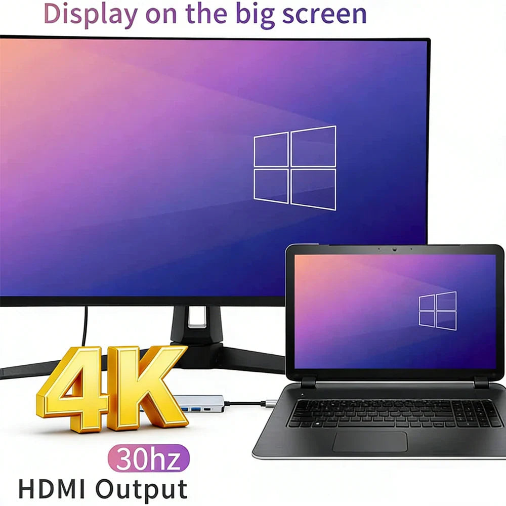 KEBIDUMEI 5 in 1 USB C Docking Station Type-C To HDMI-Compatibility HUB Multi port Splitter PD Charging USB Adapter For Laptop Pi-Mart