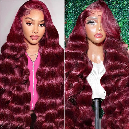 13x6 HD Lace Frontal 220 Density 99J Burgundy Body Wave Human Hair Wig 13x4 Lace Front Brazilian PrePlucked Wigs For Black Women Pi-Mart