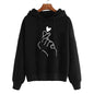 Autumn Fleece Hoodie Solid Color Finger Heart Hooded Korean Fashion Sweatshirts Long Sleeve Top Drawstring Pockets Loose Hoodies NovaCart