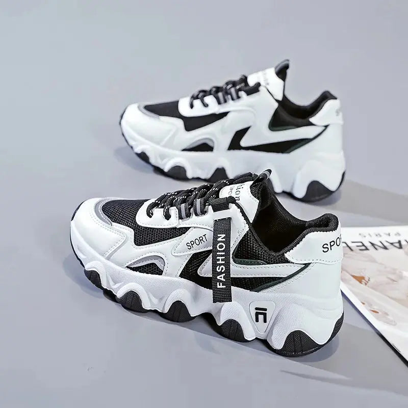 CINESSD 2023 Trendy Mesh Platform Sneakers Leather Shoes Breathable Casual Sports Shoes Women Flats NovaCart