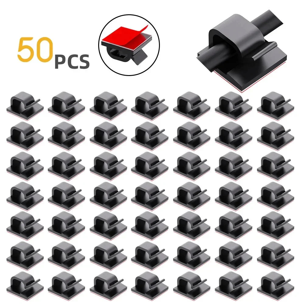 50Pcs Self-Adhesive Cable Clip Wire Protector Fixer Holder Desktop Tidy Management Wire Organizer For Mouse Headset Wire Storage Pi-Mart