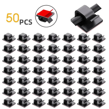 50Pcs Self-Adhesive Cable Clip Wire Protector Fixer Holder Desktop Tidy Management Wire Organizer For Mouse Headset Wire Storage Pi-Mart