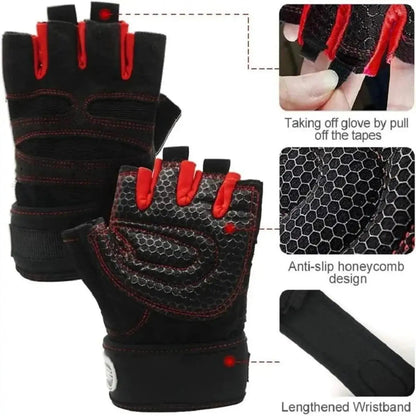 Gym Gloves for Men Women Fitness Weight Lifting Wristband Gloves Body Building Training Sports Exercise Cycling Glove Shockproof Pi-Mart