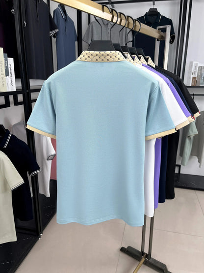 Personality letter jacquard lapel short sleeve T-shirt men high-end brand Little Bee embroidery fashion trend summer polo shirt NovaCart