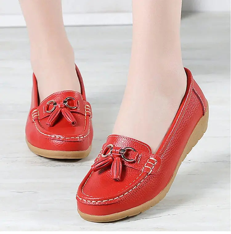 Women's Loafers White Shoes For Woman Genuine Leather Flats And Loafers Slip On Comfortable Woman Shoes Leather Women Moccasins NovaCart