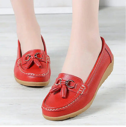 Women's Loafers White Shoes For Woman Genuine Leather Flats And Loafers Slip On Comfortable Woman Shoes Leather Women Moccasins NovaCart