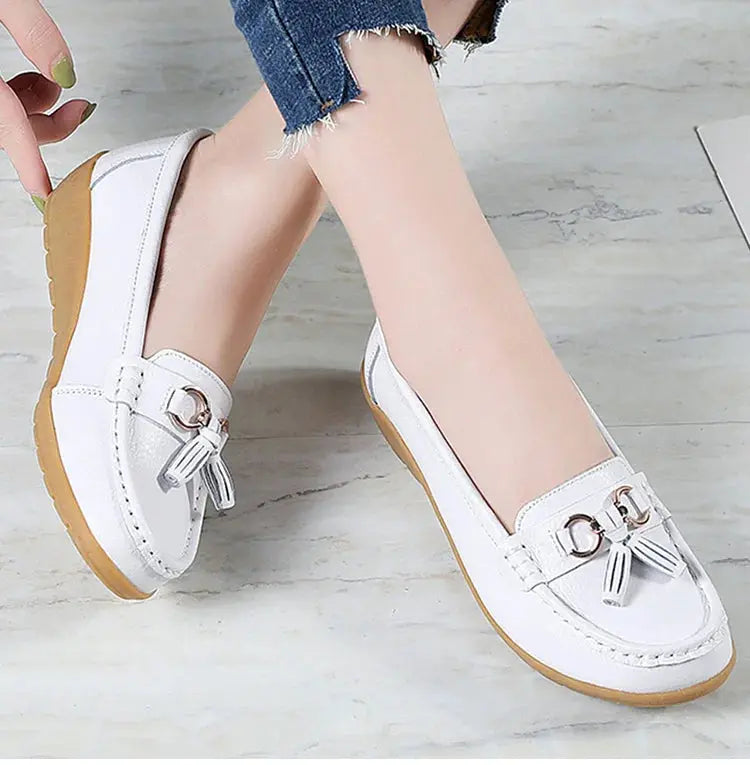 Women's Loafers White Shoes For Woman Genuine Leather Flats And Loafers Slip On Comfortable Woman Shoes Leather Women Moccasins NovaCart