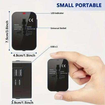 International Travel Plug Adapter EU US UK AU to Universal AC Power Converter Socket with 2 USB Ports Safety Shutter Locking Pi-Mart