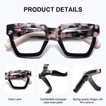 BARCUR Large Fashionable Frame Pink Reading Glasses for Women – Stylish Square Thick Frame Eyewear with Multi-Degree Options for Men & Women – Lightweight Blue Light Blocking Computer Glasses with White Gift Box for Home Office & Study Stevvex