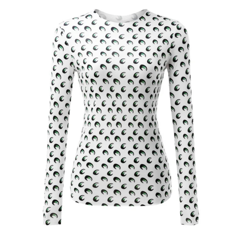 Woman Clothes Korean Moon Print Long Sleeve T-Shirt Fashion Casual Layered Sun Protection Top Ice Silk Basic Tee Spring Autumn NovaCart